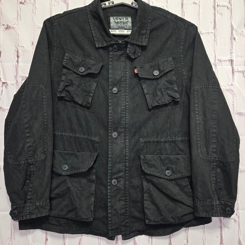 Levi's Field Jacket Black Utility MultiPocket Lightweight Full Zip Cotton Men XL